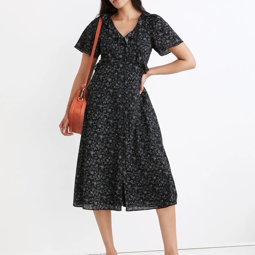 Madewell Black Floral Midi Dress